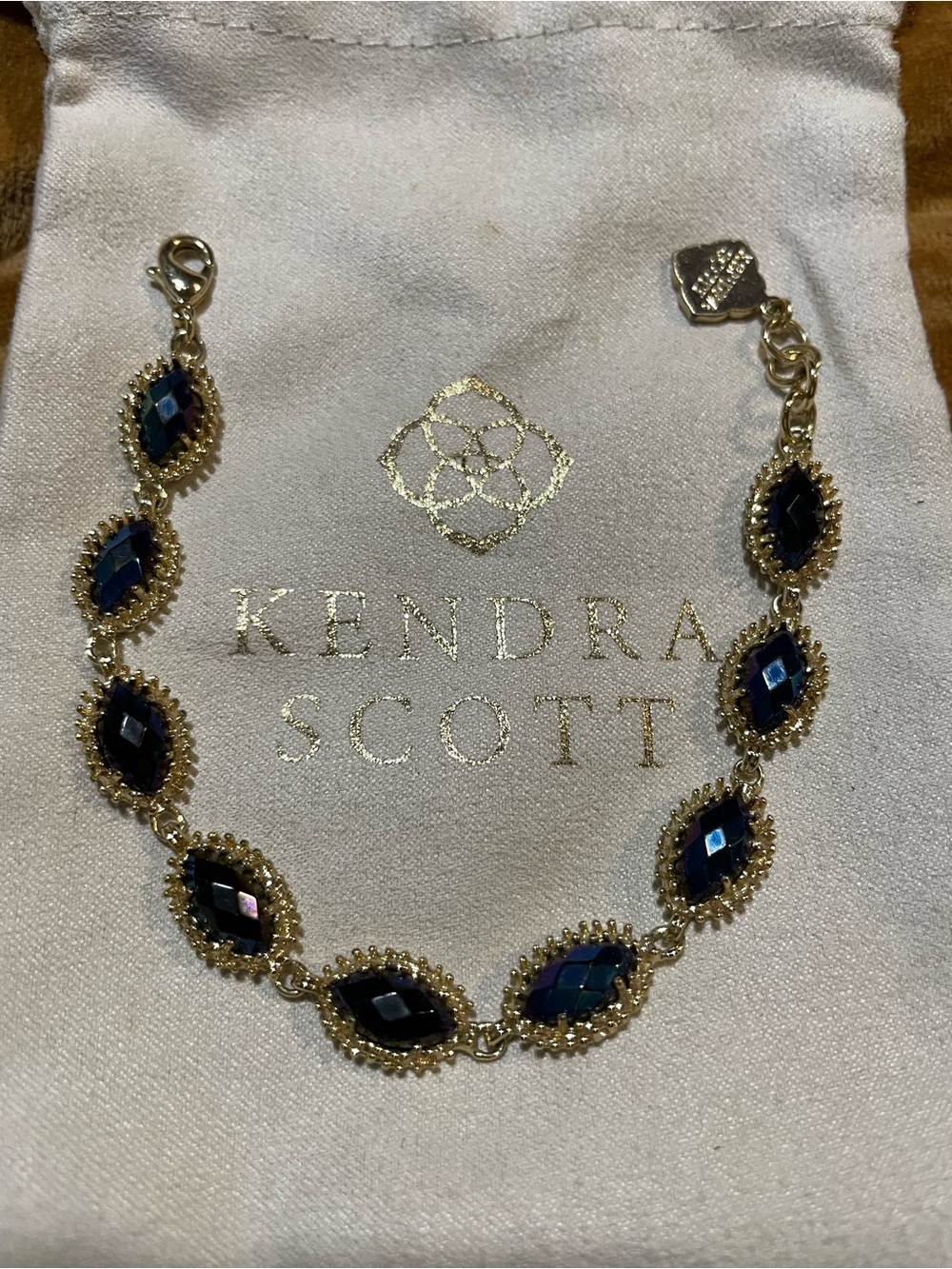 Retired Kendra Scott Jana Gold Bracelet with Black Iridescent Marquise Stones